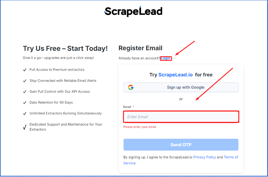 Create a free ScrapeLead account