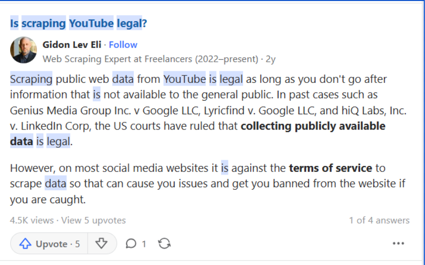 Is Scraping YouTube Data Legal