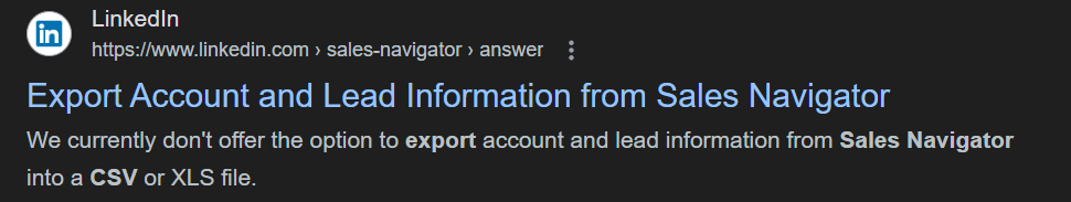 Sales Navigator doesnot allow direct CSV exports