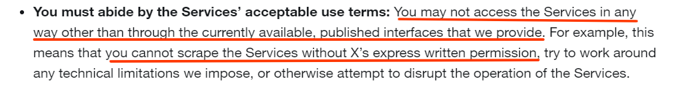 X scraping terms of searvice