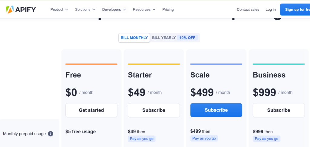 apify pricing