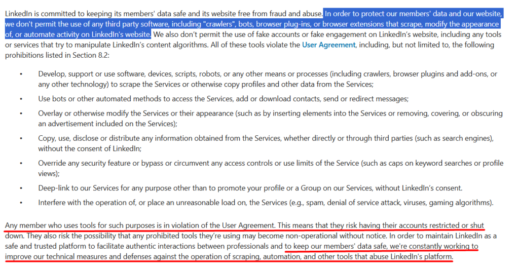 LinkedIn scraping terms of service