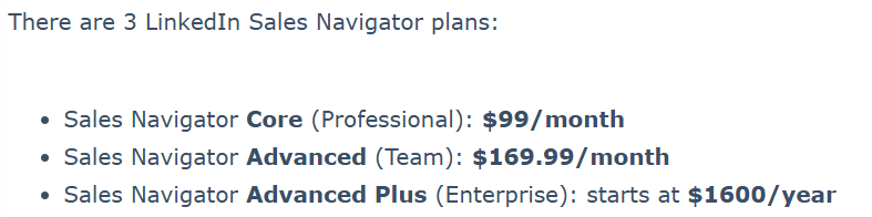 Linkedin sales navigator pricing plan