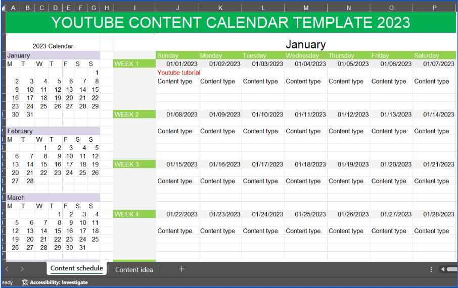 YouTube Content Calendar Template