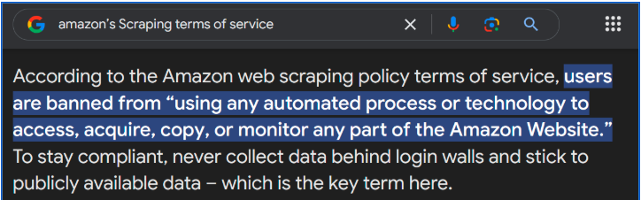 AMAZON SCRAPING TERMS