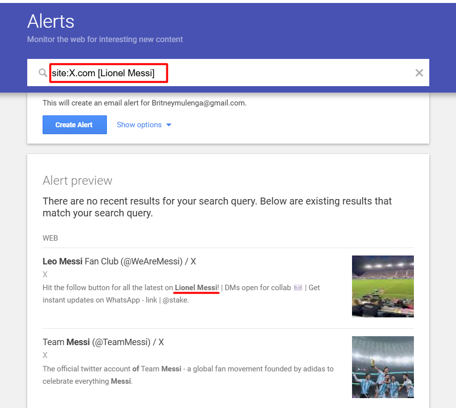 Google Alerts messi