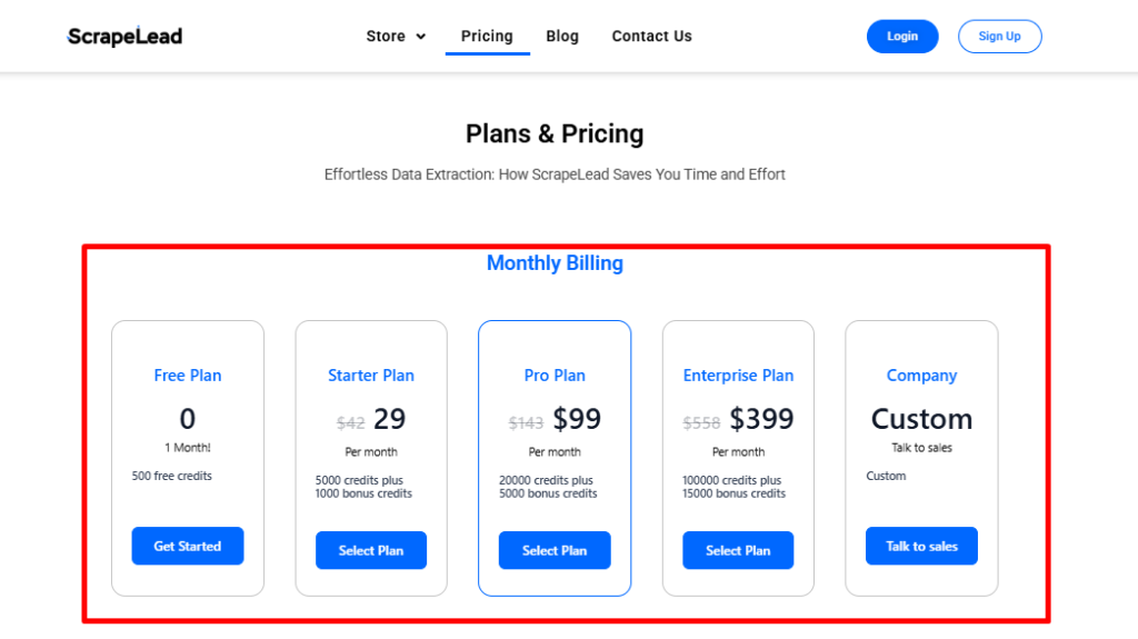 Scrapelead monthly billing