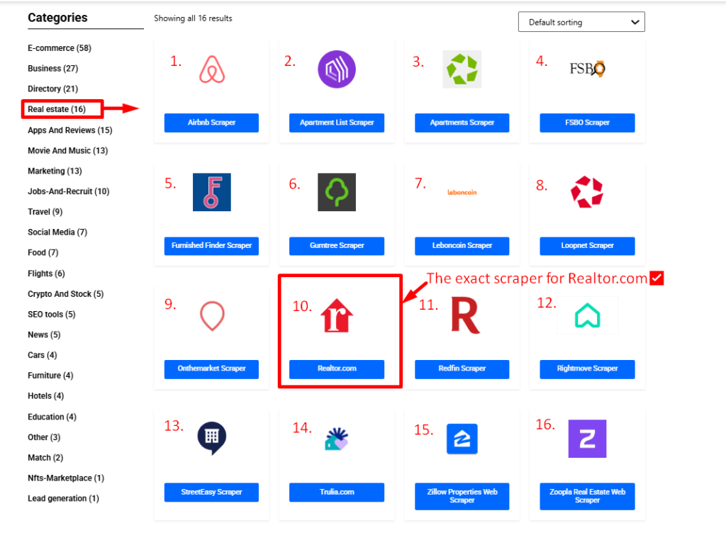 Scrapelead's real estate 16 scrapers
