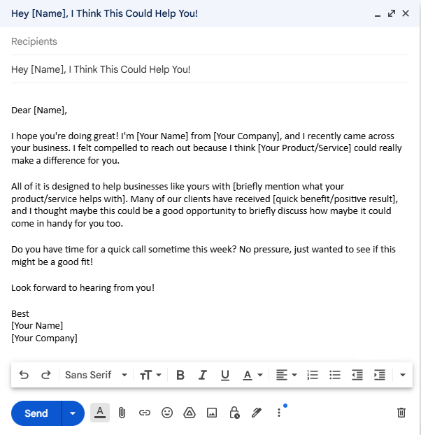 business proposal email template