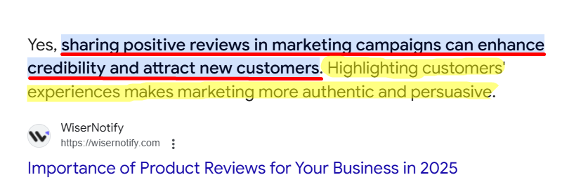 positive reviews on your product pages and marketing materials