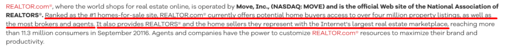 realtor.com as the largest real estate marketplace