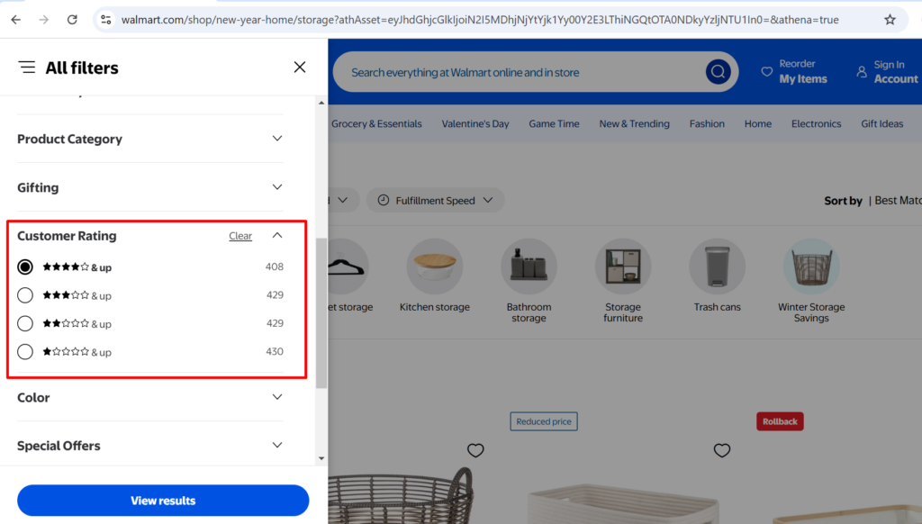 walmart customer rating feature