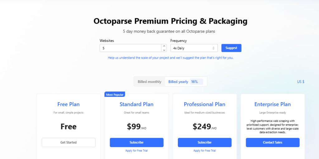 Octoparse scraper pricing