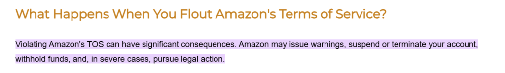 consequences of violating Amazon's TOS