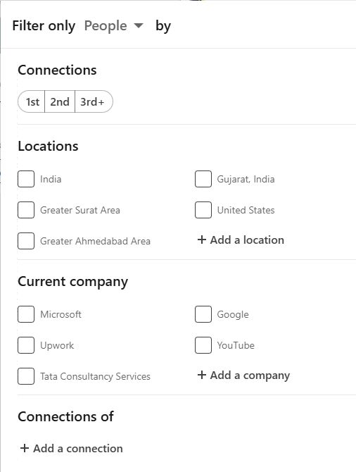 linkedin search filter