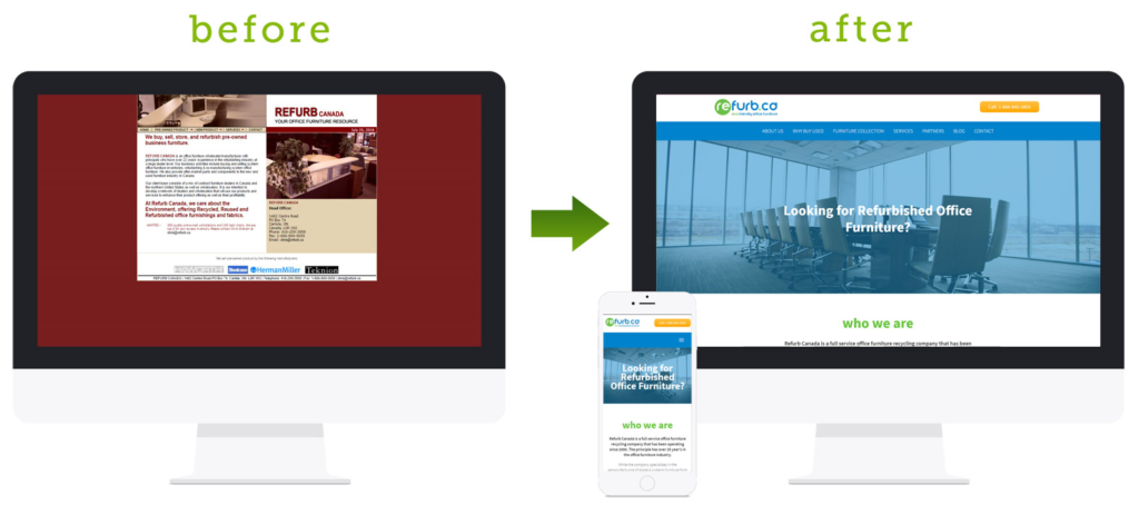 website before and after redesigning