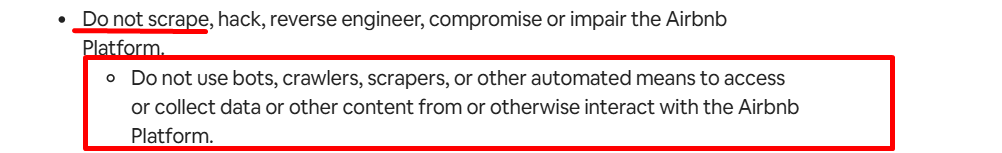 Airbnb Scraping Terms