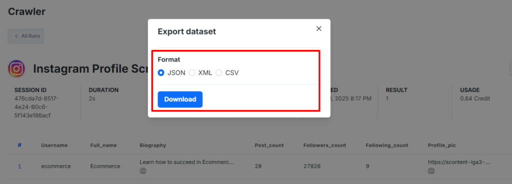 Download the YT results