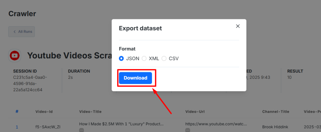 Download the YT results
