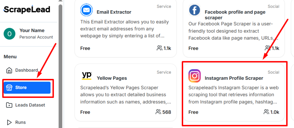 Find the Instagram scraper