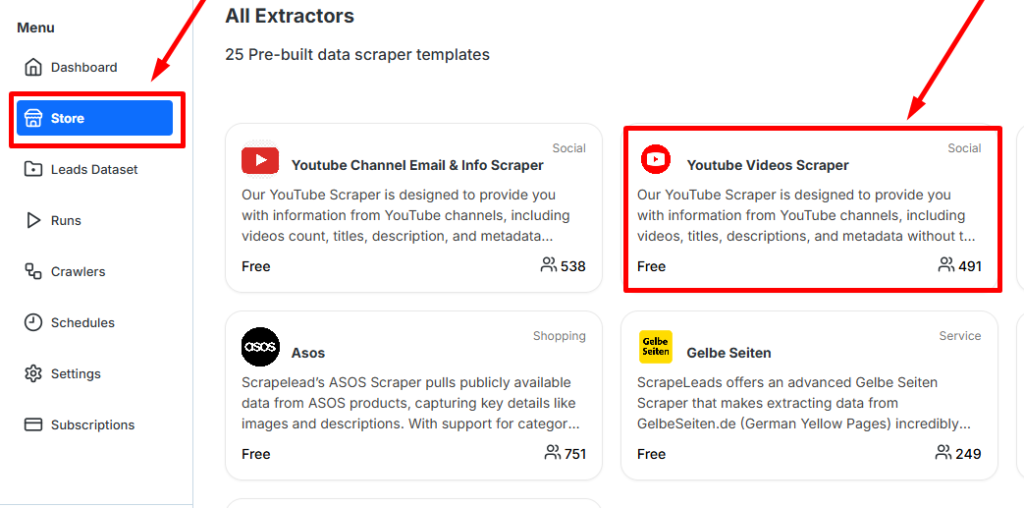Find the YT scraper