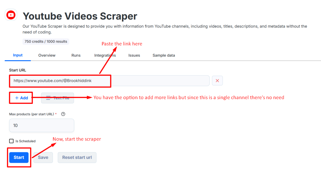Paste the link and start the scraper