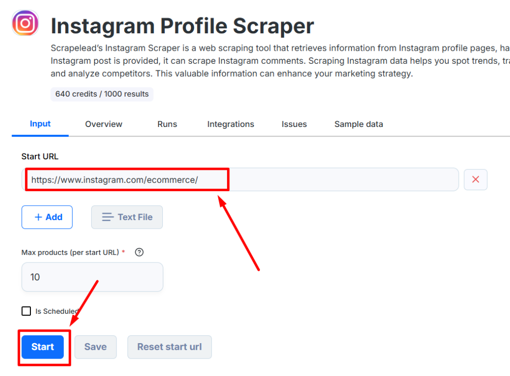 Paste your link and start the scraper