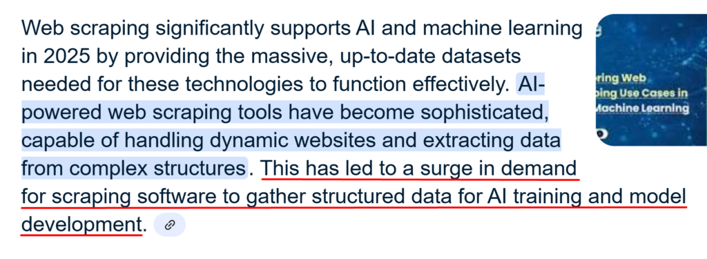 Web scraping's support to AI and machine learning